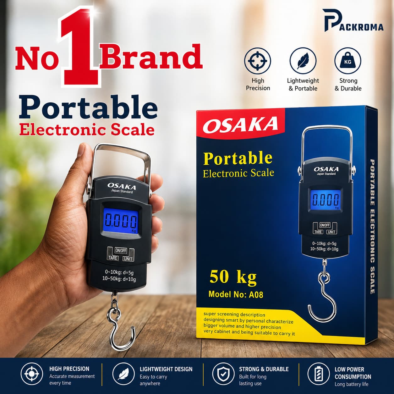 OSAKA Portable Electronic Hanging Scale 50KG (Model A08) – Digital Luggage & Weight Scale Bangladesh