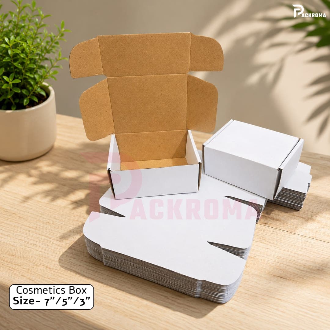 7"×5"×3" Die-Cut Cosmetics Box – White & Brown Packaging Box (7/5/3) thumbnail 3