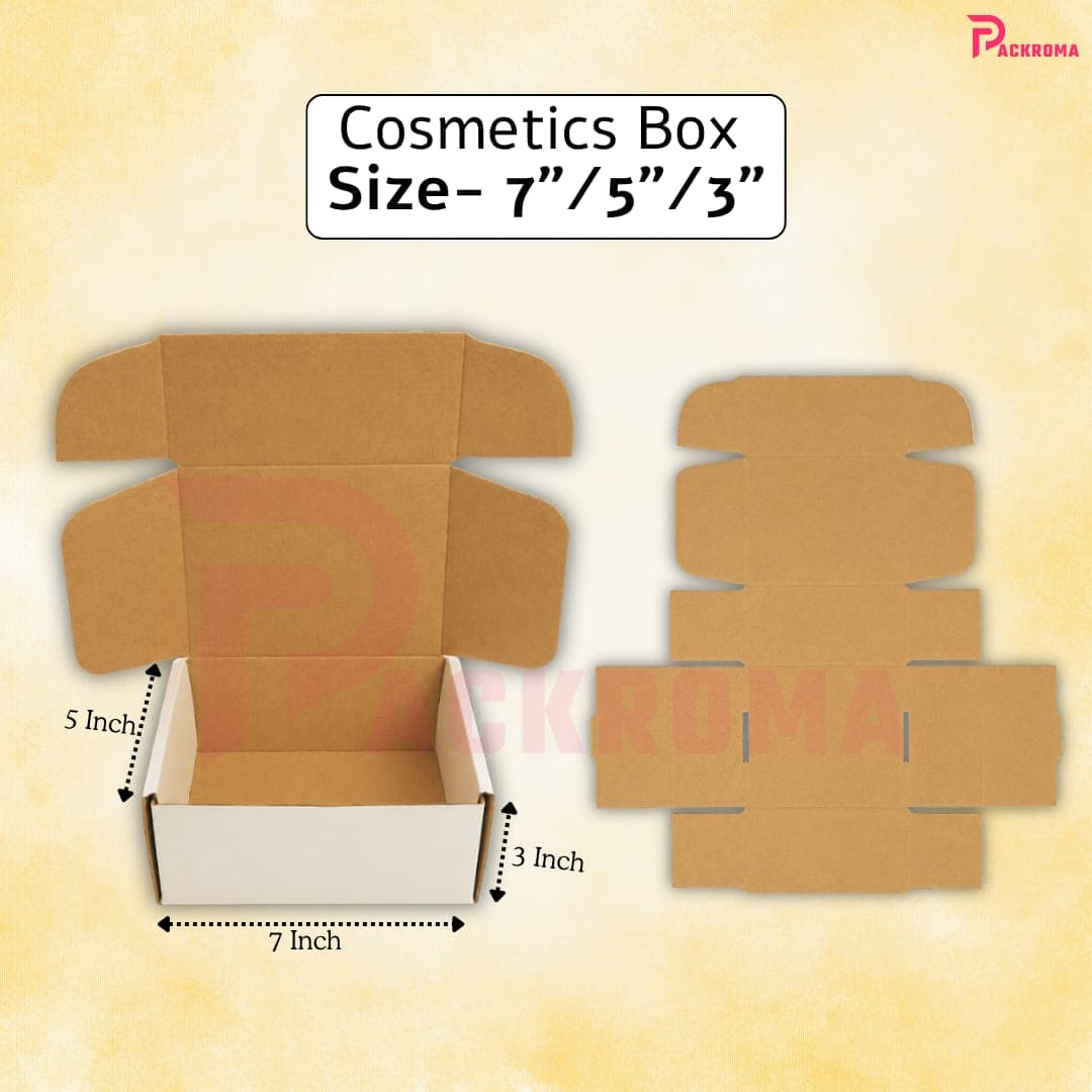 7"×5"×3" Die-Cut Cosmetics Box – White & Brown Packaging Box (7/5/3) thumbnail 2