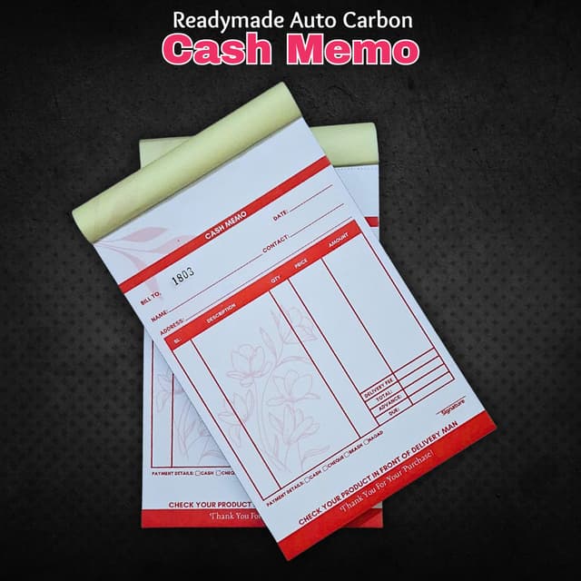Readymade Auto Carbon Cash Memo Book – 200 Pages | 80 GSM Paper