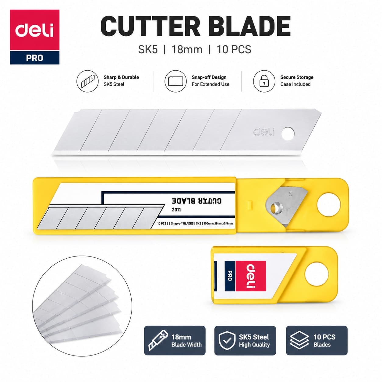 Deli PRO SK5 18mm Cutter Blade (10 PCS) | Heavy Duty Utility Knife Blades in Bangladesh thumbnail 3