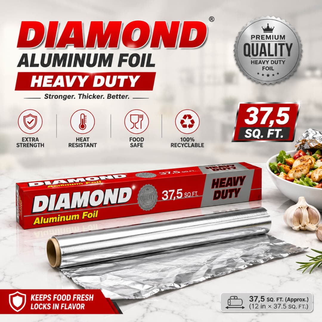 Diamond Heavy Duty Aluminum Foil 37.5 Sq Ft | Food Grade Aluminium Foil Roll in Bangladesh thumbnail 2