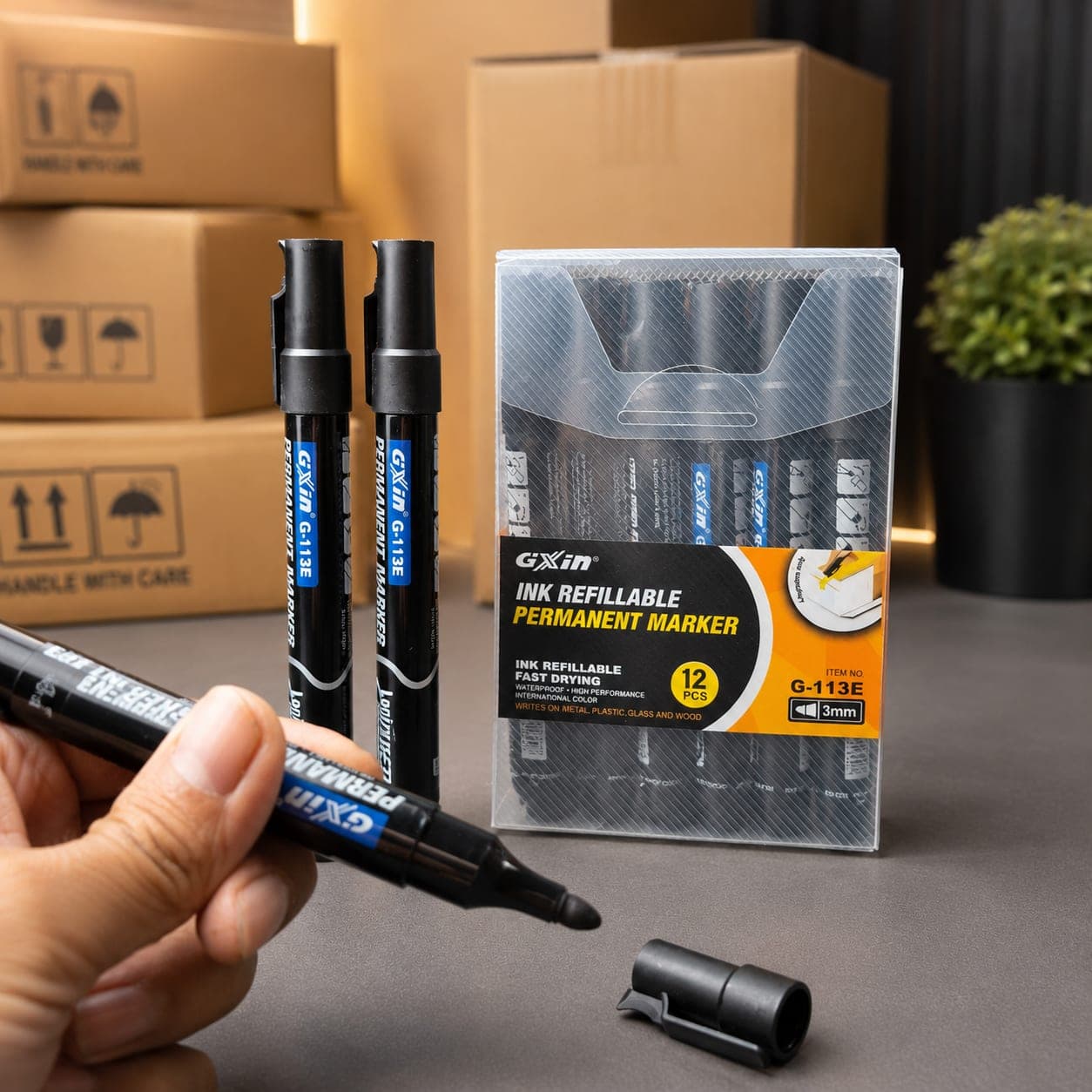 Gxin G-113E Permanent Marker Pen 3mm | Refillable Waterproof Marker in Bangladesh thumbnail 2