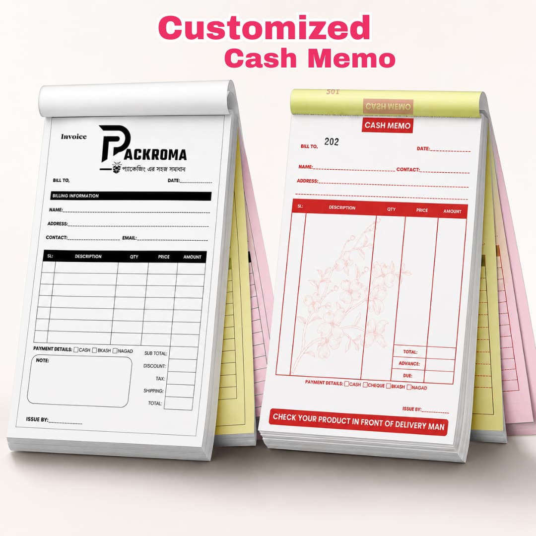 Customized Cash Memo Book (14 × 22 cm) | Auto Carbon & Manual Carbon Cash Memo Printing in Bangladesh