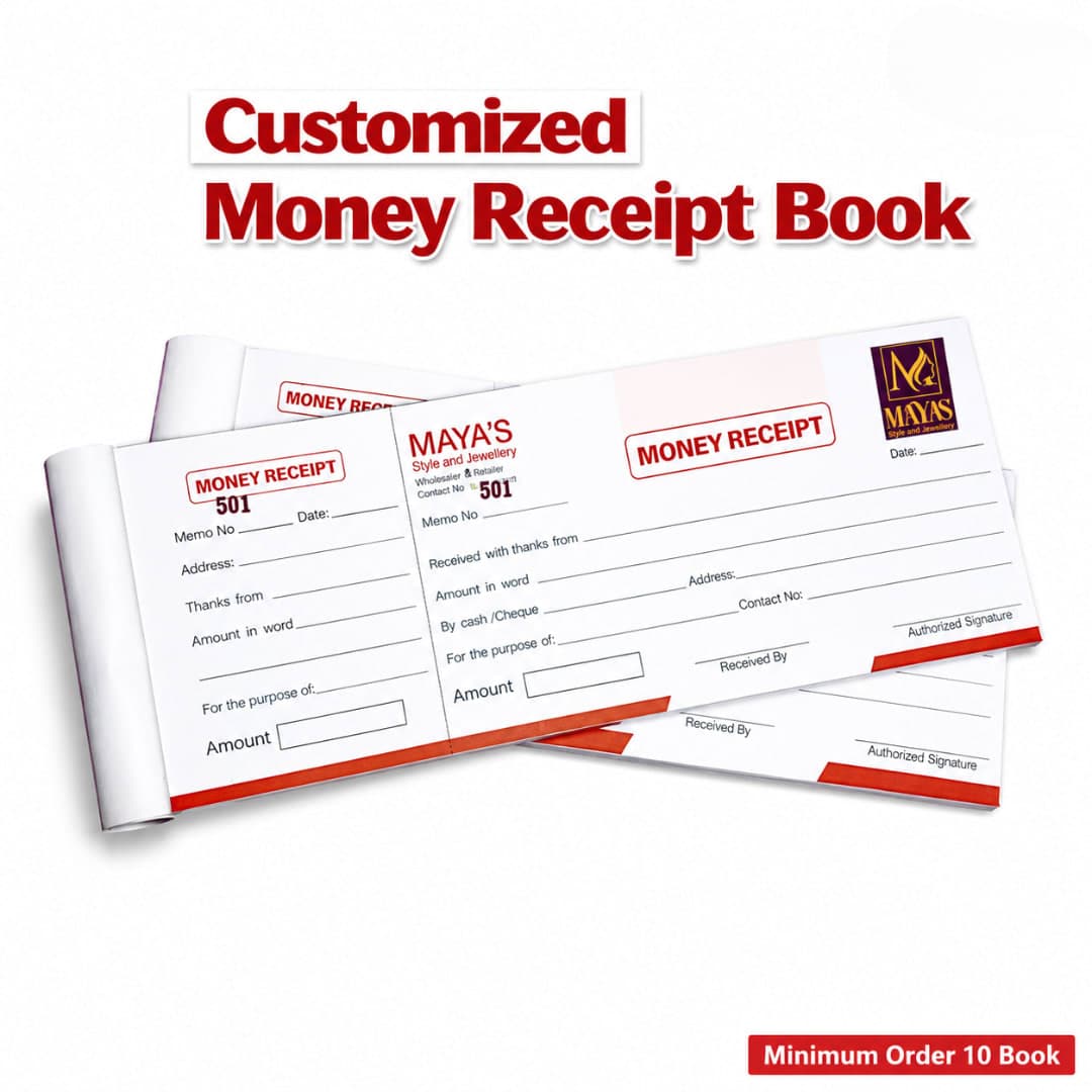 Customized Money Receipt Book Printing | Auto Carbon & Manual Carbon Receipt Book in Bangladesh