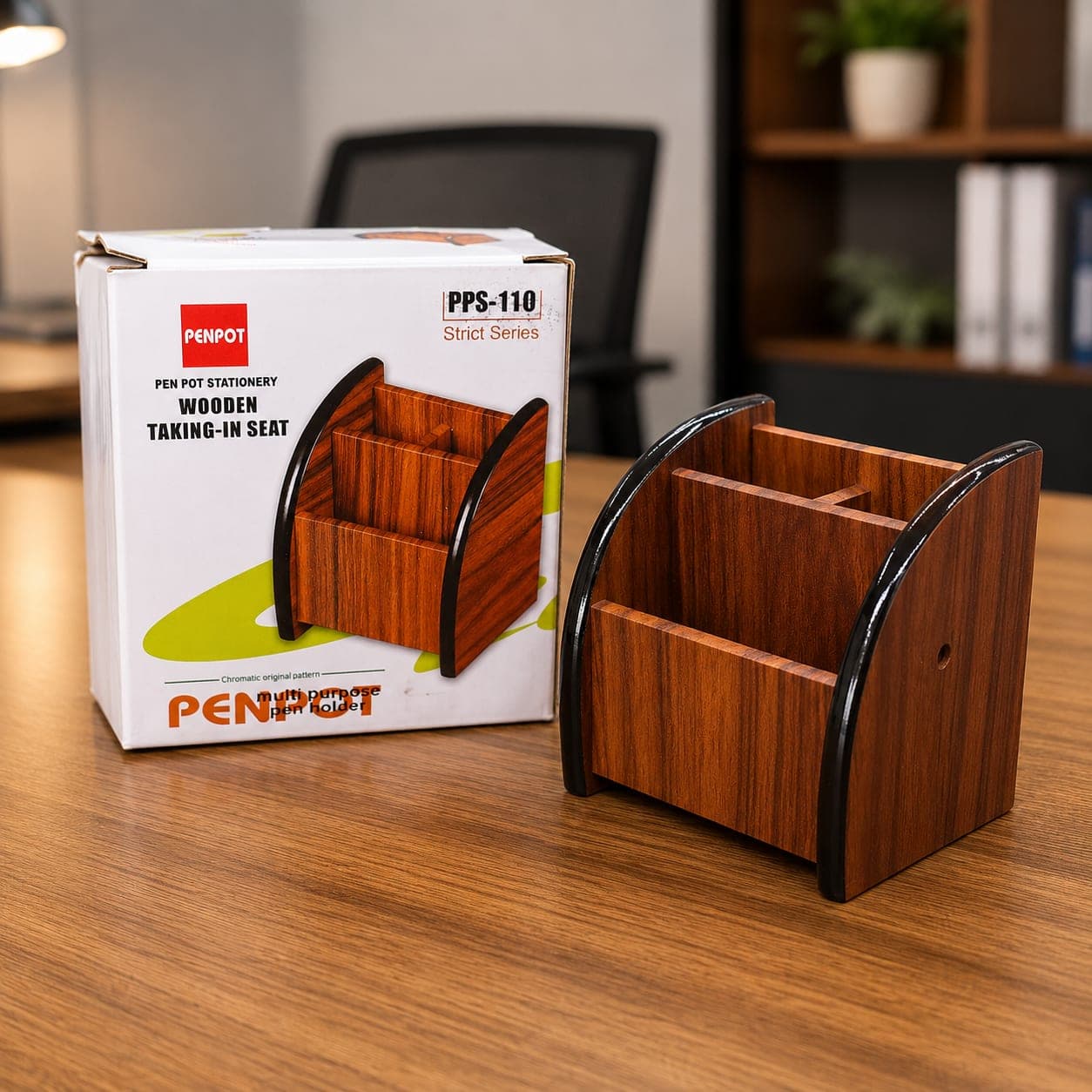 Wooden Desk Organizer Pen Holder | Multi-Compartment Office Stationery Holder