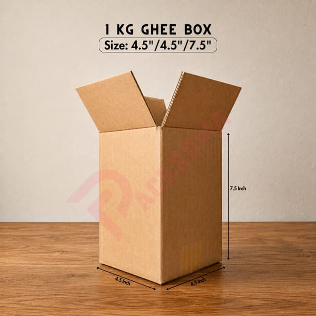 1 KG Ghee Box | 3-Ply Korean Hardboard Packaging Box | 4.5" × 4.5" × 7.5"