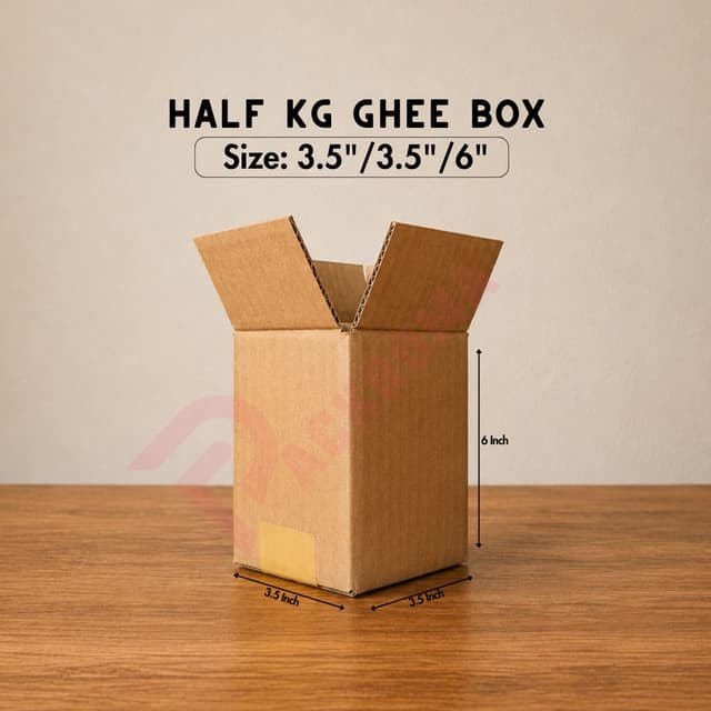 0.5 KG Ghee Box | 3-Ply Korean Hardboard Packaging Box | 3.5" × 3.5" × 6"