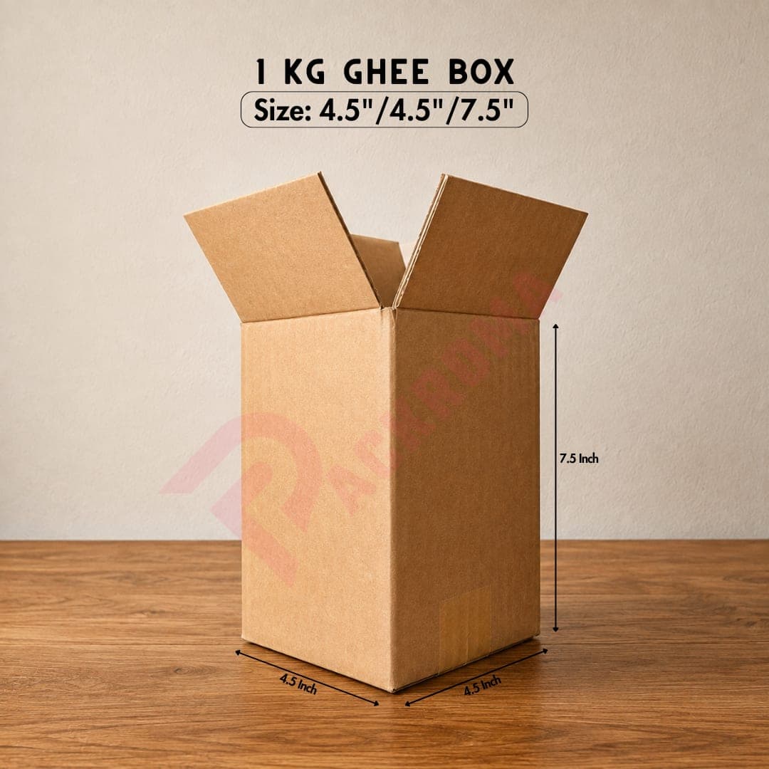 1 KG Ghee Box | 3-Ply Korean Hardboard Packaging Box | 4.5" × 4.5" × 7.5"