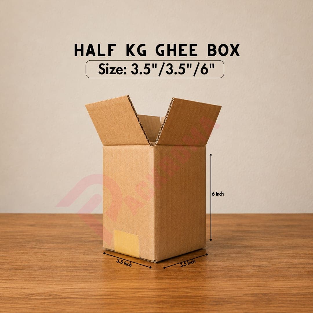 0.5 KG Ghee Box | 3-Ply Korean Hardboard Packaging Box | 3.5" × 3.5" × 6"